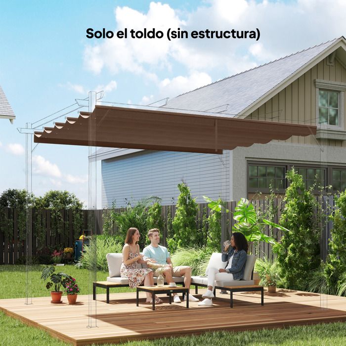 Toile de toit rétractable de rechange 35 x 26 m pour pergola 4 x 3 m marron 10 trous de drainage