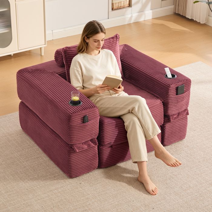 Canapé-lit en velours côtelé - Velours côtelé doux et durable - Mousse haute densité 30 - Noyau à ressorts stable
