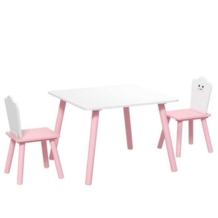 Table et chaises enfants - Ensemble 3 pièces - Rose et blanc - Bois dingénierie - Dimensions 60x60x44 cm - Poids 9.1 kg