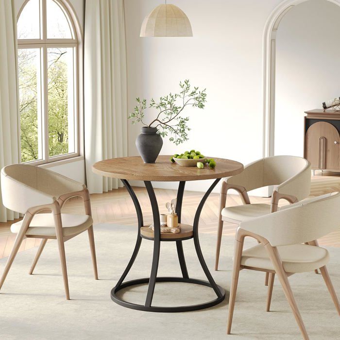 Table à manger - LITTLE TREE - 80×80×75 cm - Bois massif - Base métal - 2-4 personnes