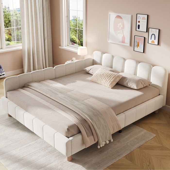 Lit Double avec Barrières Modulables Poches et Sommier à Lattes - Lit Rembourré - 140 x 190 cm - en Velours Beige Lit Double avec Barrières Modulables Poches et Sommier à Lattes - Lit Rembourré - 140 x 190 cm - en Velours Beige