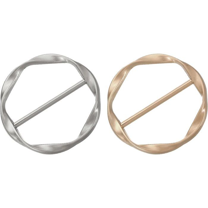 Pinces à foulard et vêtements anneaux de serrage 42 x 34 mm métal doré mat et argenté mat lot de 2