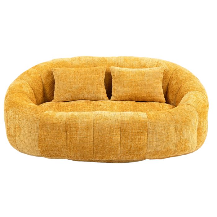 LEMONMAX Pouf Poire Lazy Canapé avec Deux Coussins Fauteuil Poire Dossier Haut Chenille Jaune 145 x 95 x 63 cm