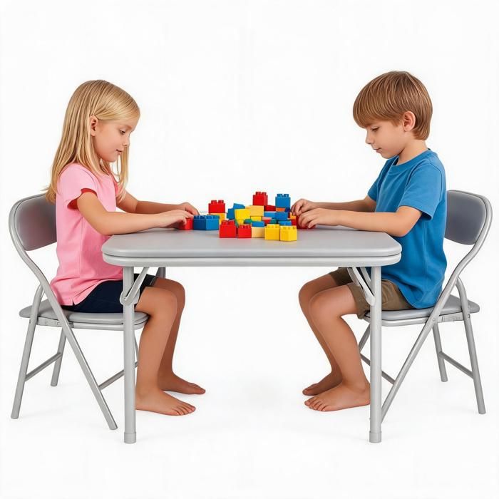 Table dActivités Enfant avec 2 Chaises – Pliable Surface PU Anti-taches Coussins Confortables-Gris – 1 table + 2 chaises