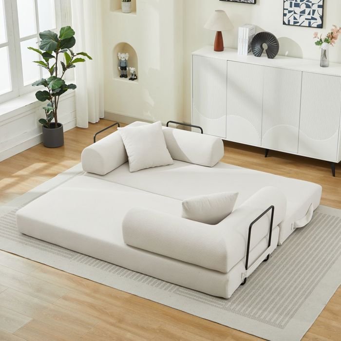 Canapé-lit - SOGEU - Futon - Velours côtelé - Matelas mousse et ressorts - 3 places dépliable