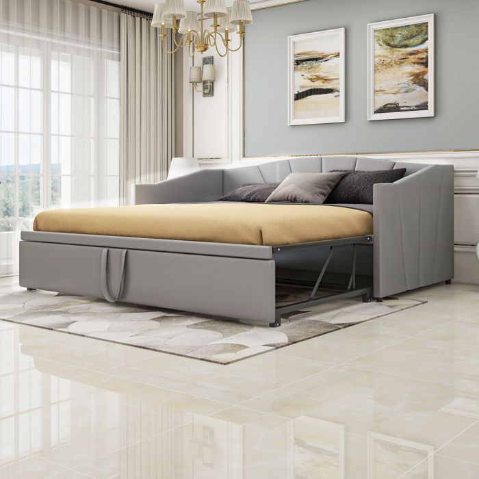 Canape-lit 212x188x74 cm Gris Velours avec lit gigogne 90x190 et lattes