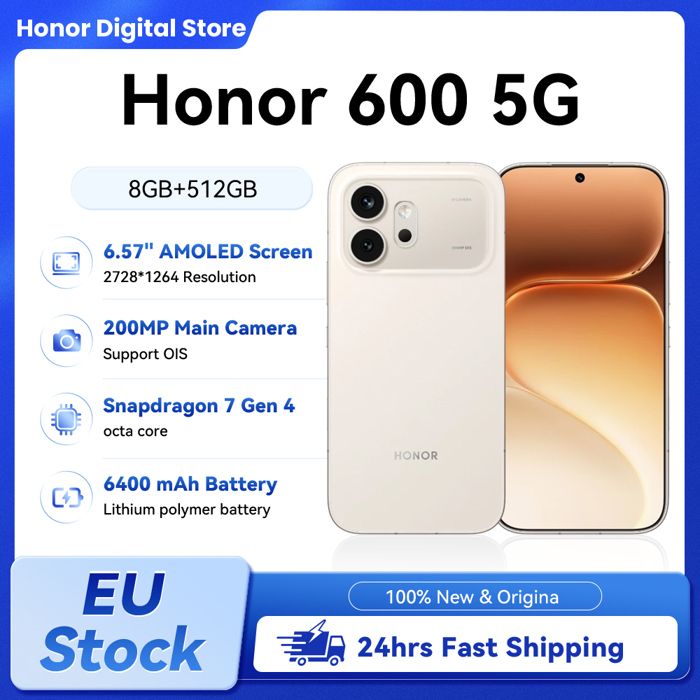 HONOR 600 5G 8Go RAM Smartphone Snapdragon 7 Gen4 Appareil Photo 200MP Version EU