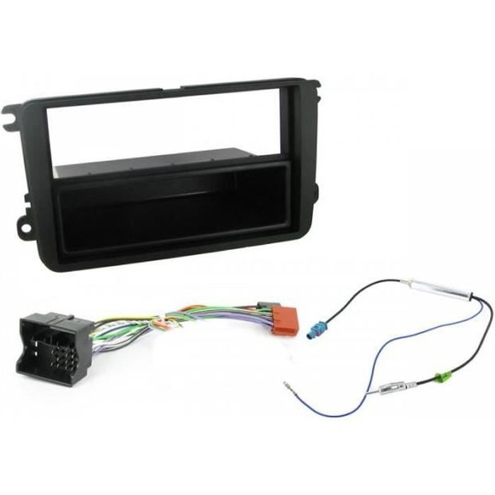 Kit Adaptateur Autoradio 1DIN avec vide-poche noir VW Golf 5/ Touran ap02/ Passat ap05 + ISO + FM