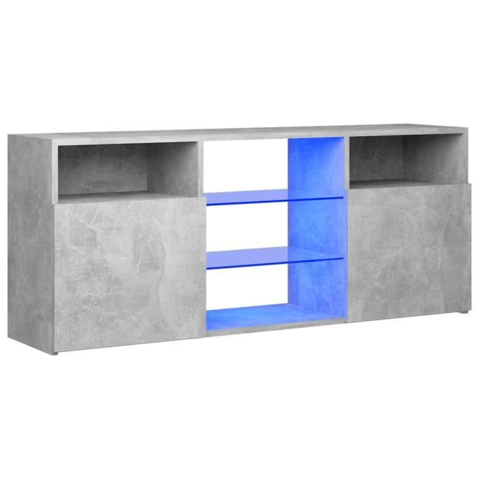 Meuble TV LED Gris béton 120x30x50 cm - ALOMEJOR - Contemporain - Design - Verre