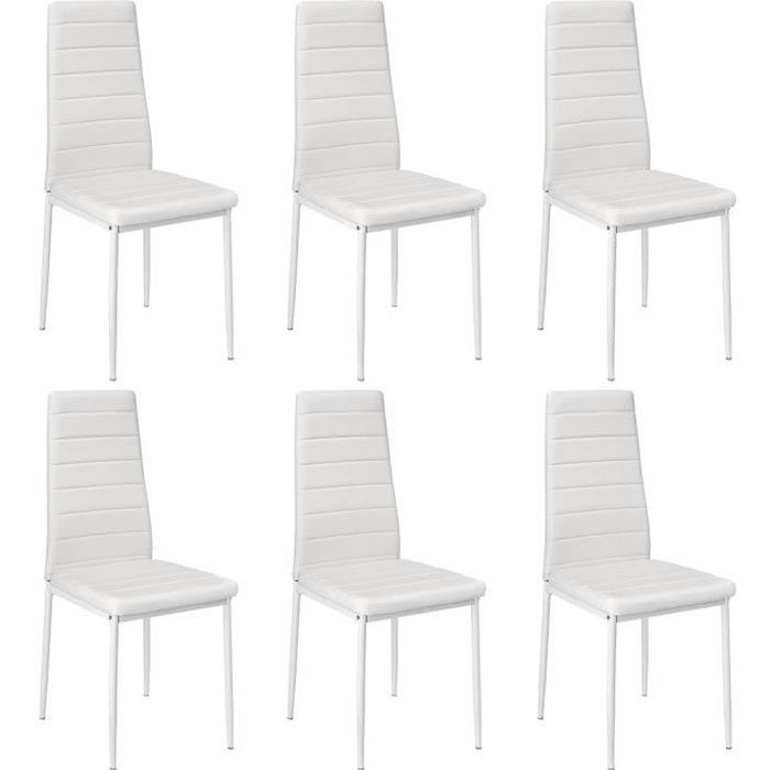 Lot de 6 chaises blanches de salle à manger rembourrées avec haut dossier