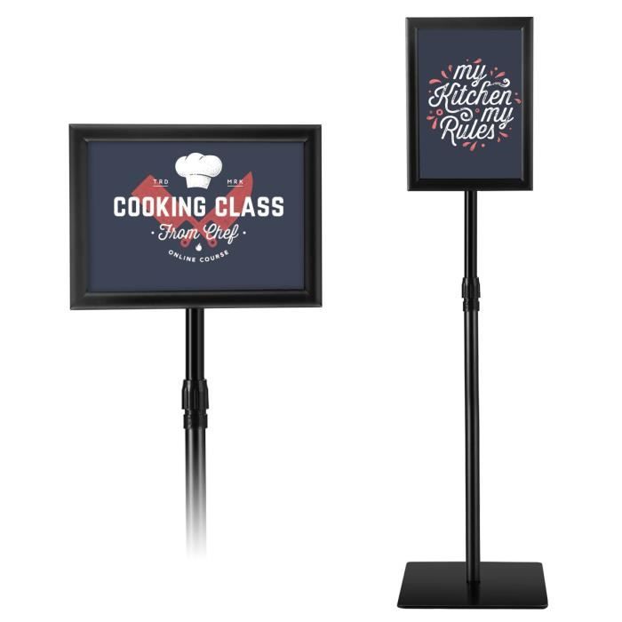 Présentoir sur Pied Réglable avec Base Pouvant Être Remplie à l’Eau et Cadre Restaurant Magasins Bureau Porte Affiche Sur Pied Horizontal en Aluminium Noir Support Panneaux Affichage pour Expos 