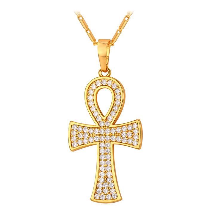 Neuf PENDENTIF Croix MODERNE Plaqué Or 18 carats et Oxydes Zirconium