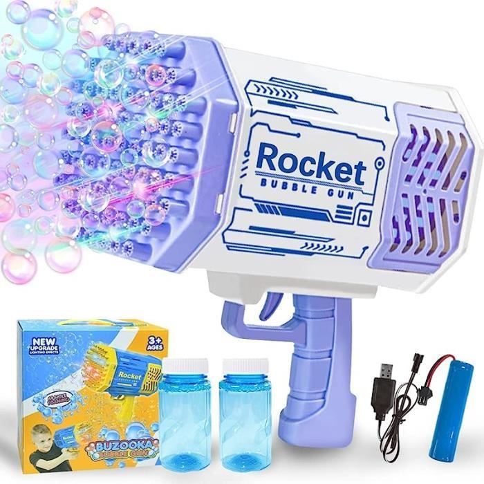 Machine à Bulles Portable Fegalop Pour Enfants | Avec Lumière Et Musique | 69 Trous | Violet | Fêtes Et Jeux
