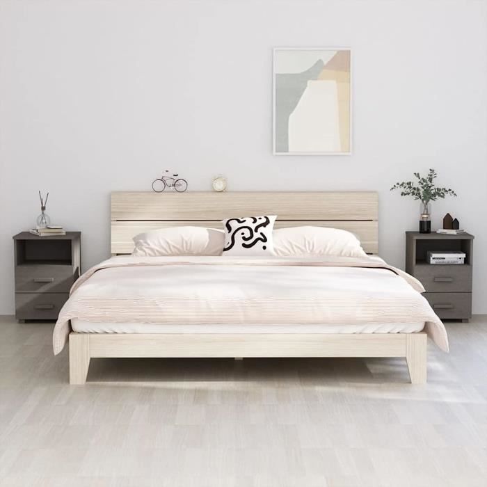 Ensemble Tête De Lit + 2 Tables De Chevet - Style Scandinave, Blanc Et Cambria, Rangement 3 Tiroirs - Chambre Complète Double