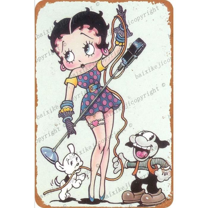 Plaque Métallique Vintage Betty Boop - 20x30cm - Décoration Murale Rétro - Trou Pré-percé