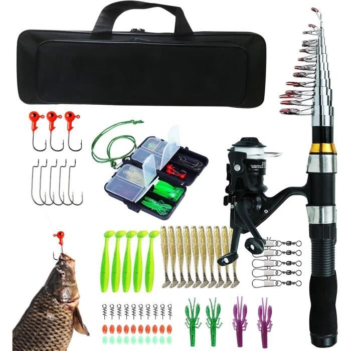 Kit Pêche Télescopique Complet Avec Canne Et Moulinet - Portable, Fibre De Carbone, Idéal Voyage