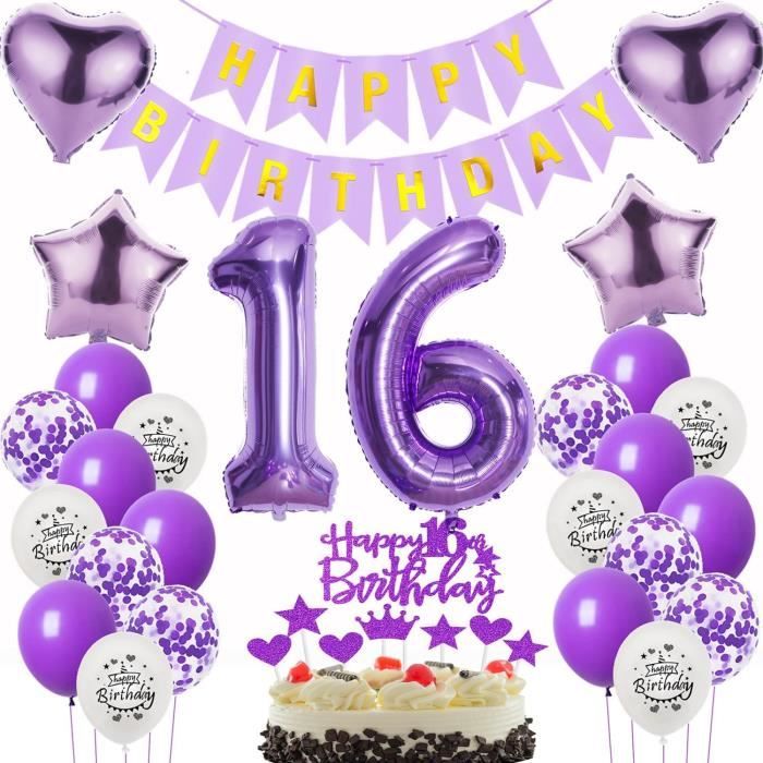Décorations d'anniversaire Violet et Douces 16 ans Articles de fête pour  Filles 16er Kit Anniversaire Fille 16 Ballons Auméro 763 - Cdiscount Maison