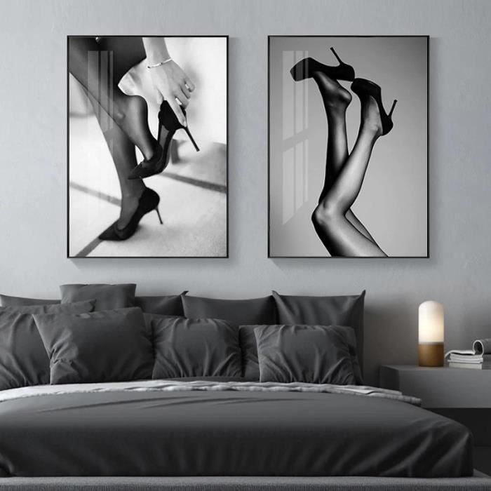 Affiche Déco Fille Noir Et Blanc - Impression Sur Toile Sans Cadre, Décoration Murale Moderne Pour Chambre, Salon