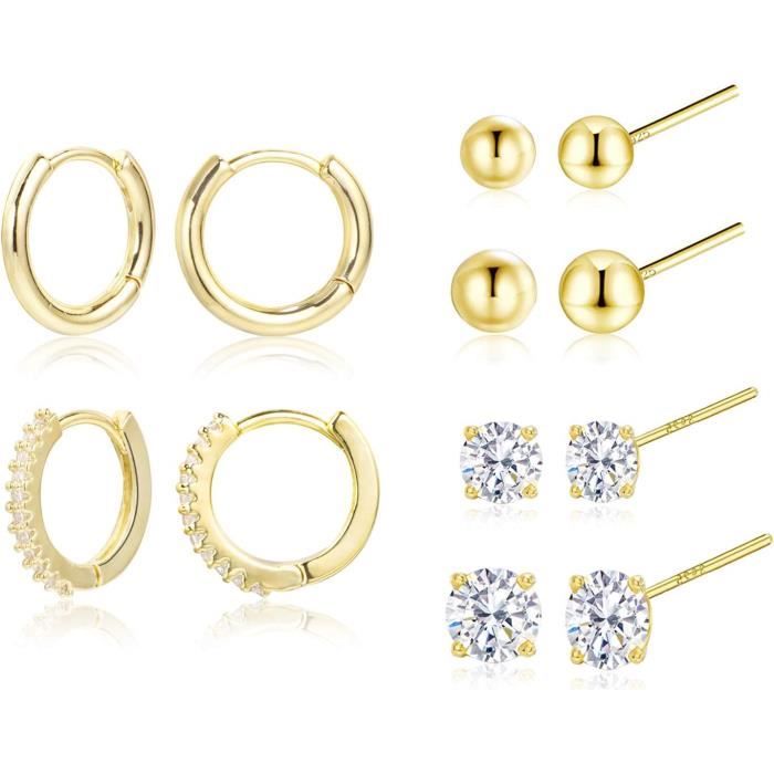 Boucles D'oreilles Créoles Perles Rondes 50 Mm - Plaqué Or 14K - Cascade - 2 Pièces