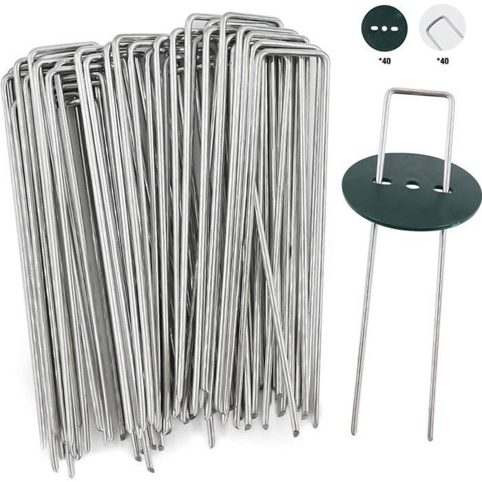 Piquets De Fixation Jardin Galvanisés – Lot De 50 + 50 Rondelles, Pour Gazon Artificiel, Bâches, Tentes, Ancrage Solide