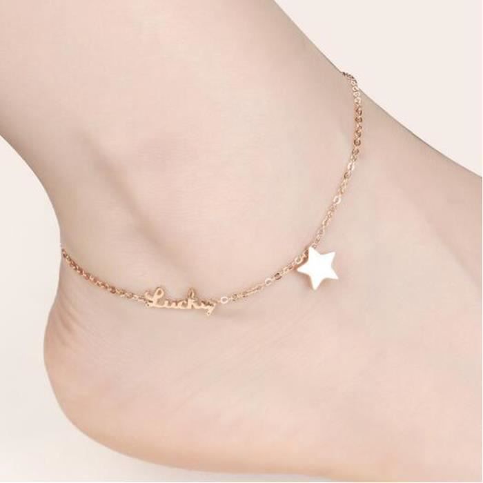 VODAFQS Bracelet De Cheville Étoiles Pour Femme - Acier Inoxydable Double Couche Argent - Bijou Cheville Ajustable