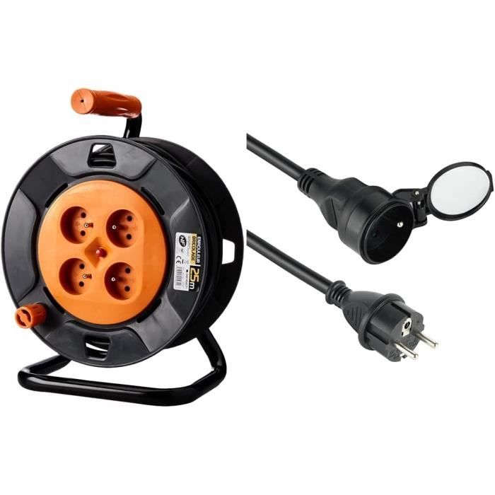 Enrouleur Zenitech 4 Prises HO5VV-F 3G1mm² 25m Avec Coupe-Circuit - Noir