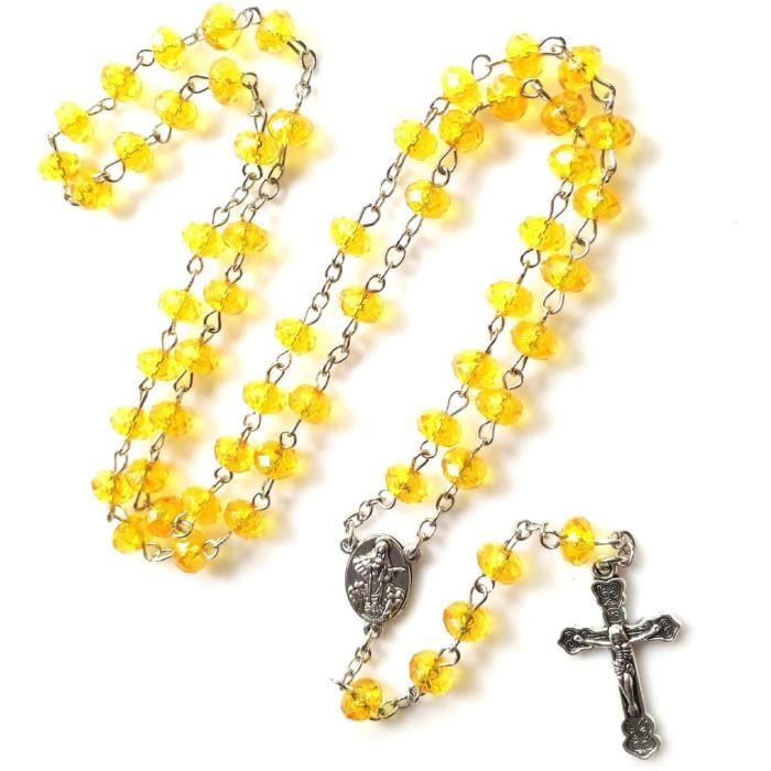 8 MM Cristal Chapelet Chapelet Collier Avec Jésus Crucifix Et Lourde Medaille Chapelet Catholique Perles Avec Pochette Rosaire Marque Generale