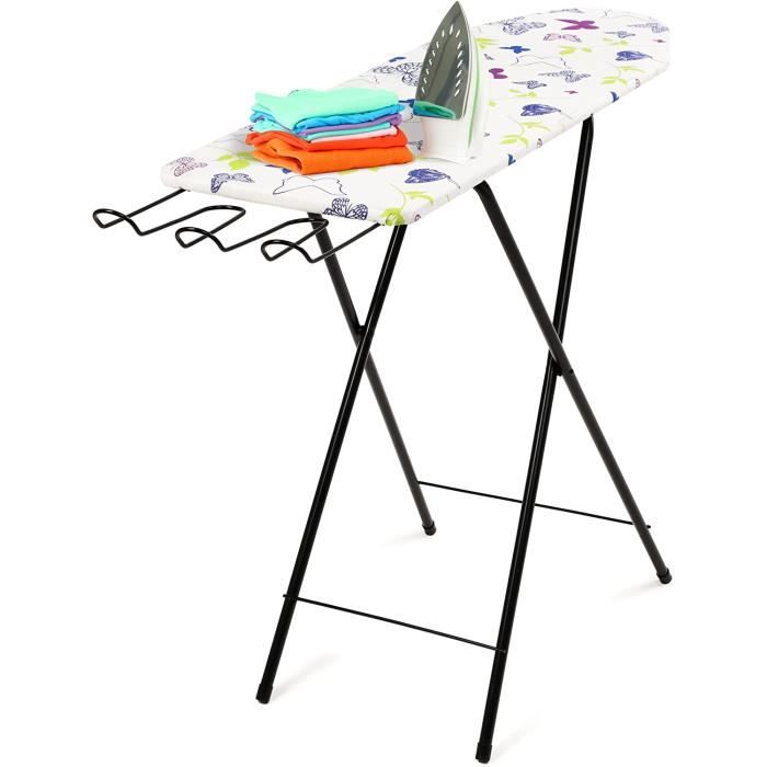 Planche à Repasser Pliable Avec Repose-fer - Surface 110x35 Cm - Hauteur Réglable 75-95 Cm - Stable Et Facile à Ranger