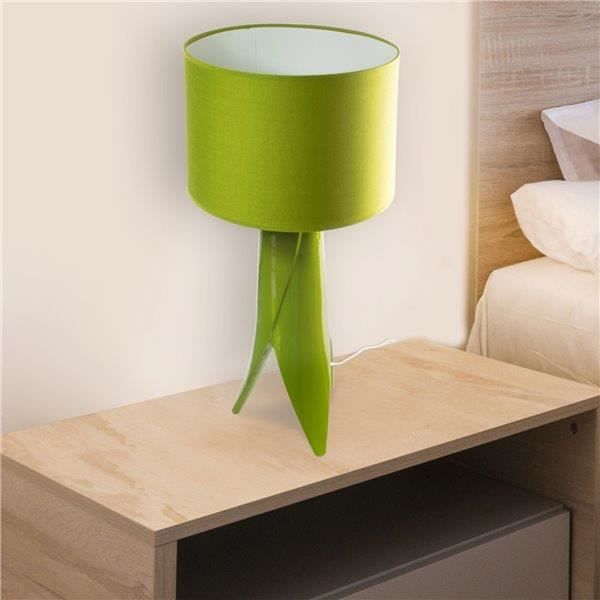 Lampe à poser - Eclairage - Céramique - Abat-jour vert en tissu - Compatible LED - 60W