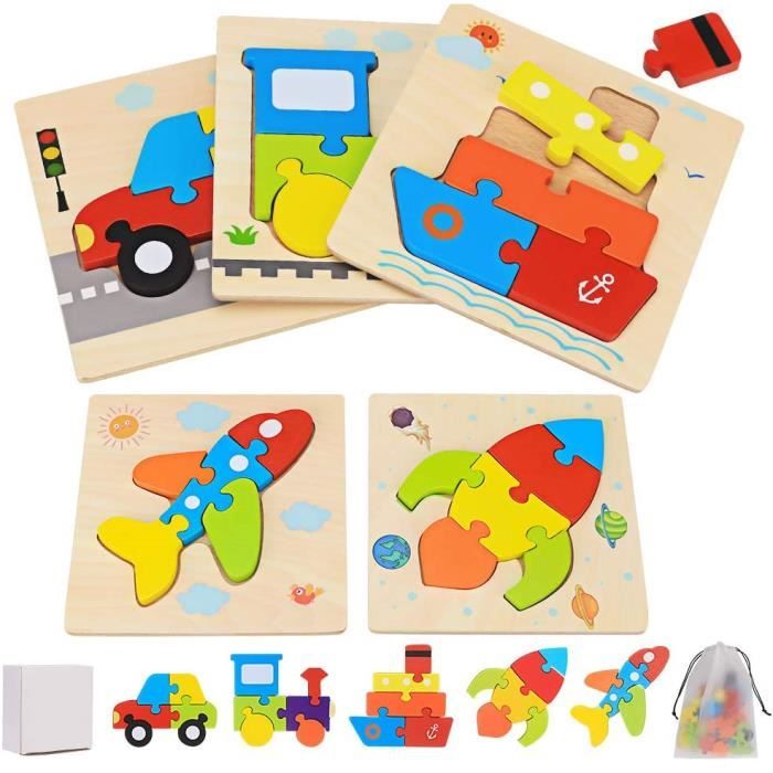 Puzzle en Bois Enfant, 5 Pièces 3D Puzzles, Jouet Montessori pour 1 2 3 4  Ans, Puzzle à Encastrement Educatif Apprentissage Jeux - Cdiscount Jeux -  Jouets