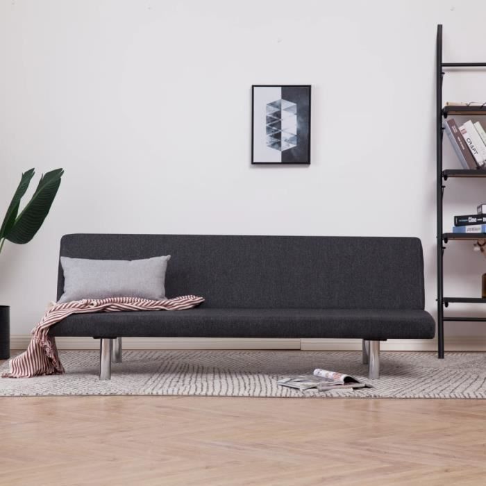 sofa réglable jill - lit canapé convertible salon - gris foncé polyester [3330]