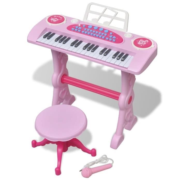 Clavier jouet d'enfants et tabouret-microphone 37 touches Rose -53 x 20 x  48 cm (L x l x H) Piano enfants et tabouret-microphone - Cdiscount Maison