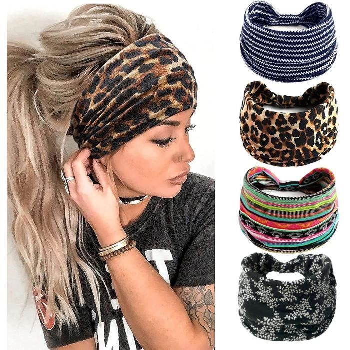 4 Pi&egrave;ces Bandeau Cheveux Femme Large Elastique Bandeau Cheveux Bandeau