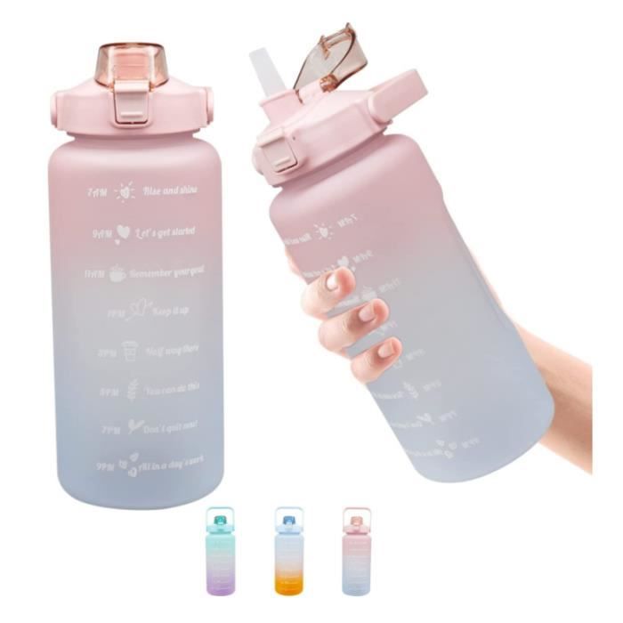 Bouteille deau 2l Sans BPA minghaoyuan Sport pour Camping Voyage Gym Cyclisme bouteille deau graduée heure (Rose)