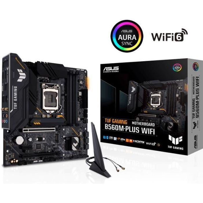ASUS TUF GAMING B560M PLUS WIFI Carte mère micro ATX Socket LGA1200 B560 Chipset USB C Gen1 USB 3.2 Gen 1 USB 3.2 Gen 2 2.5 Gigabit LAN Wi Fi 6 Bluetooth carte graphique...