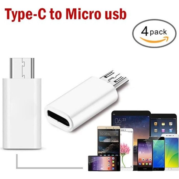 4PCS Adaptateur Micro USB vers USB C (USB type C) - Blanc