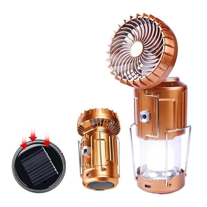 Ventilateur De Tente Camping Avec Lumière LED - Portable, Rechargeable USB/solaire, Couleur Verte