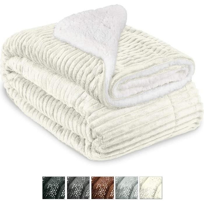 BEAUTISSU HOME STYLE Beautissu Couvre lit Elisa Couverture polaire avec impressions scintillantes 220x240cm &ndash; Plaid doux Couverture chaude - Nature 