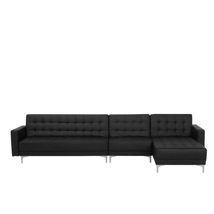 Canape Angle Convertible A Gauche En Simili Cuir Noir Aberdeen