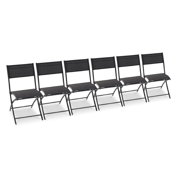 Lot de 6 chaises en aluminium et toile plastifiéee - Gris anthracite - C43 Lot de 6 chaises en aluminium et toile plastifiéee - Gris anthracite - C43
