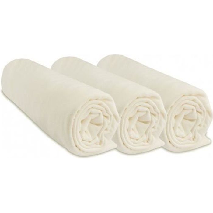 Lot 3 Draps housse 40x80/40x90 cm 100% Coton Easy Dort - Écru - Oeko Tex