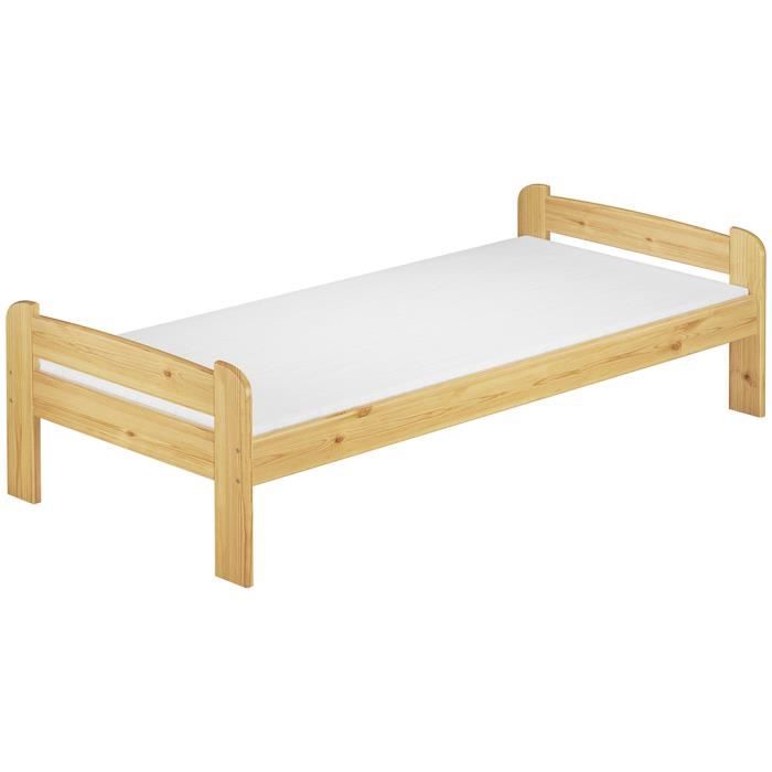 Lit simple pin massif 90x200 design classique avec sommier à lattes flexible et matelas 60.39-09FLM Lit simple pin massif 90x200 design classique avec sommier à lattes flexible et matelas 60.39-09FLM