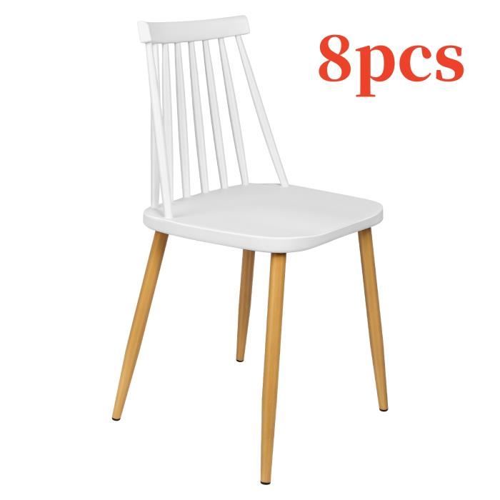huole-8 chaises windsor avec pieds en fer pp blanc - chaises longues avec dossier à 8 colonnes h83.7cm