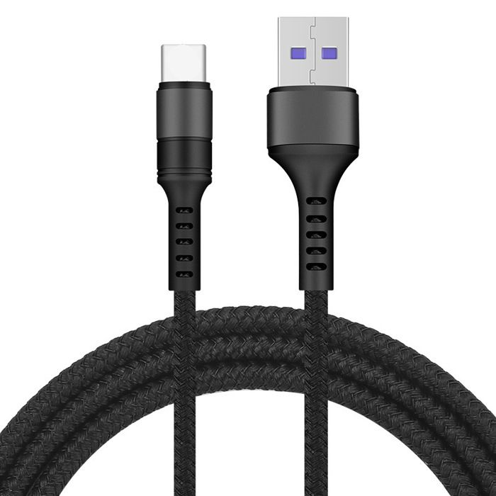 Câble USB Type-C Charge Rapide 3A Noir Nylon Renforcé 2M – Pour Smartphone Xiaomi Et Autres – Neuf Sous Blister
