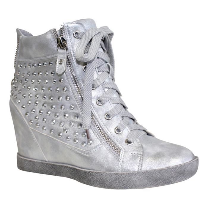 Basket Talon Compensé Blanc/Argent PINTO DI BLU