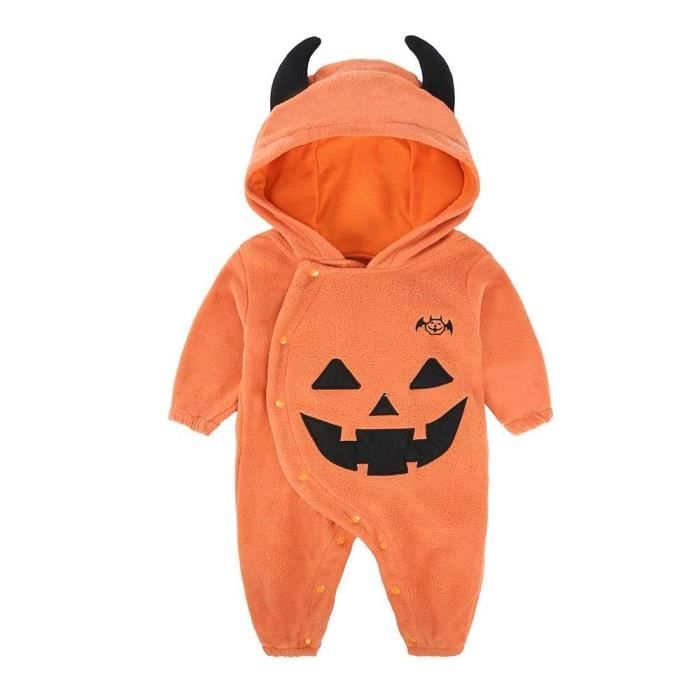 Grenouillère Halloween pour bébé garçon et fille avec capuche citrouille