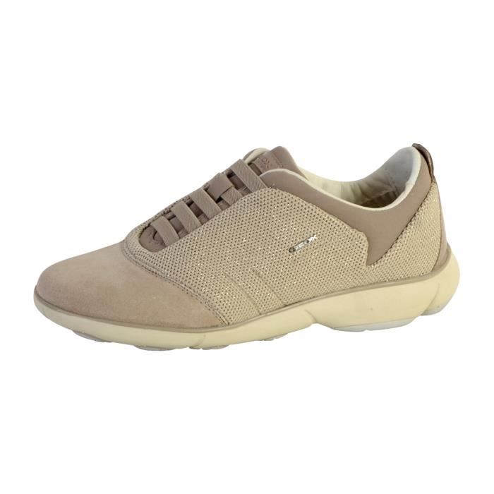 Basket Geox D Nebula C Glit.TEXT SUEDE Femme Beige cream Textile Cuir Plat Beige cream Cdiscount Chaussures