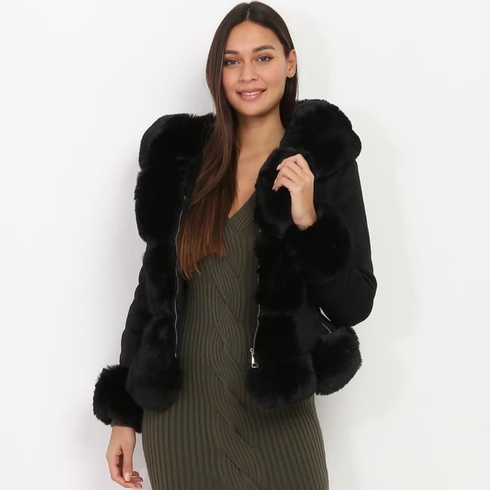 Manteau noir a fourrure outlet