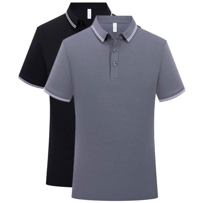 Lot de 2 Polos Homme Ete Manches Courtes Top Elegant Respirant Tissu Confortable - Noir/gris 