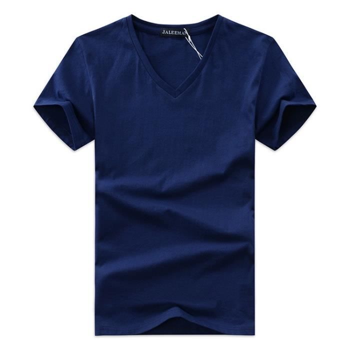T-shirt Homme GAP Manches Courtes Col V - Bleu Moyen, Taille M, Rayures, Occasion Très Bon état